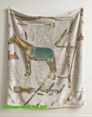 Hermès Vintage Equestrian Horse Tack Flannel Throw Blanket IMG_5272